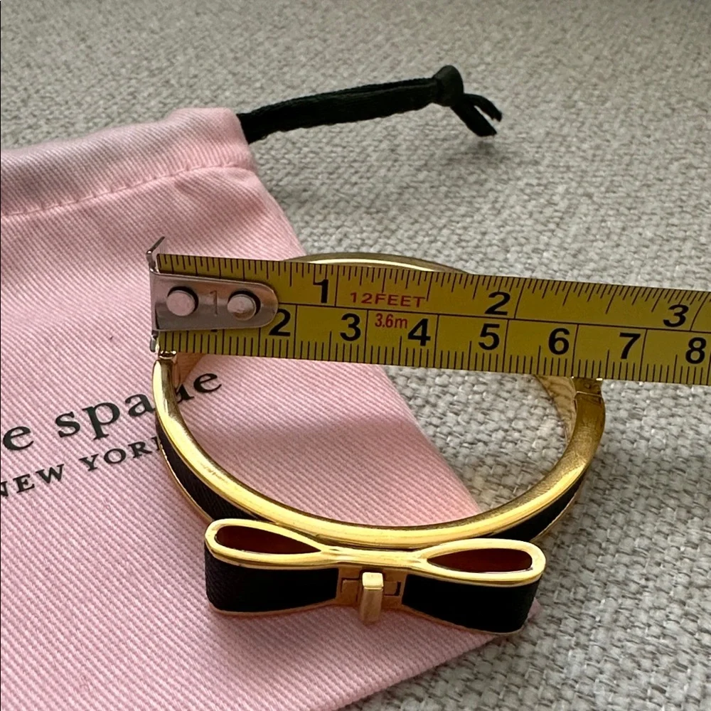 kate spade bow hinge bangle with black leather - Picture 6 of 6